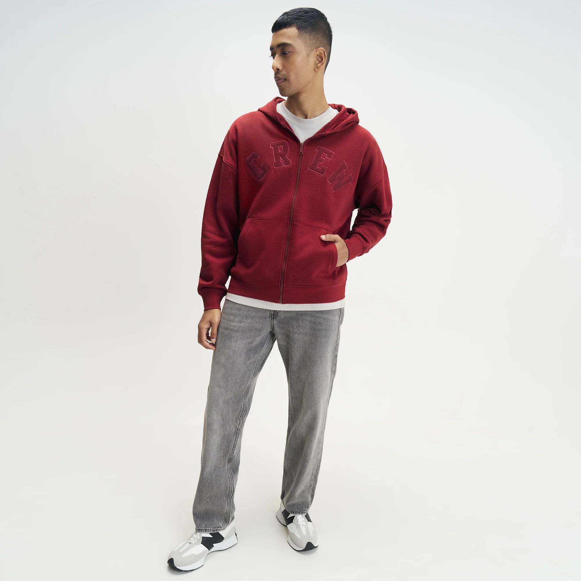 Crew Oversized Zipper Hoodie  -  Varsity Red - Image 3