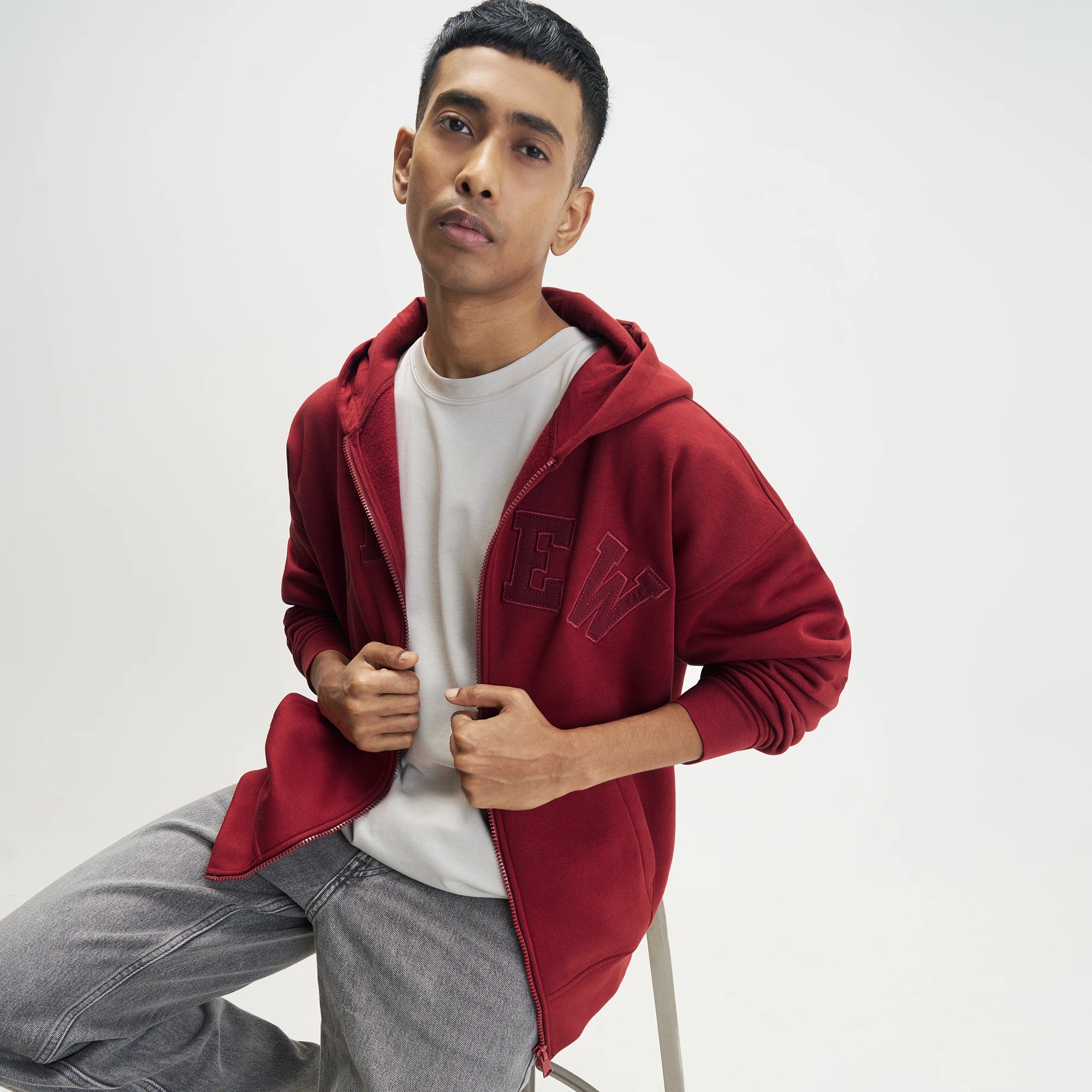 Crew Oversized Zipper Hoodie  -  Varsity Red - Image 4