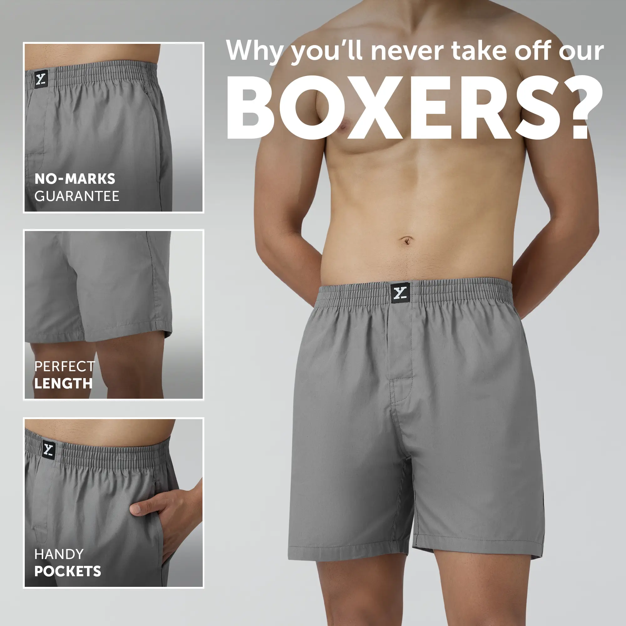 Pace Cotton Boxer Shorts Ash Grey - Image 2