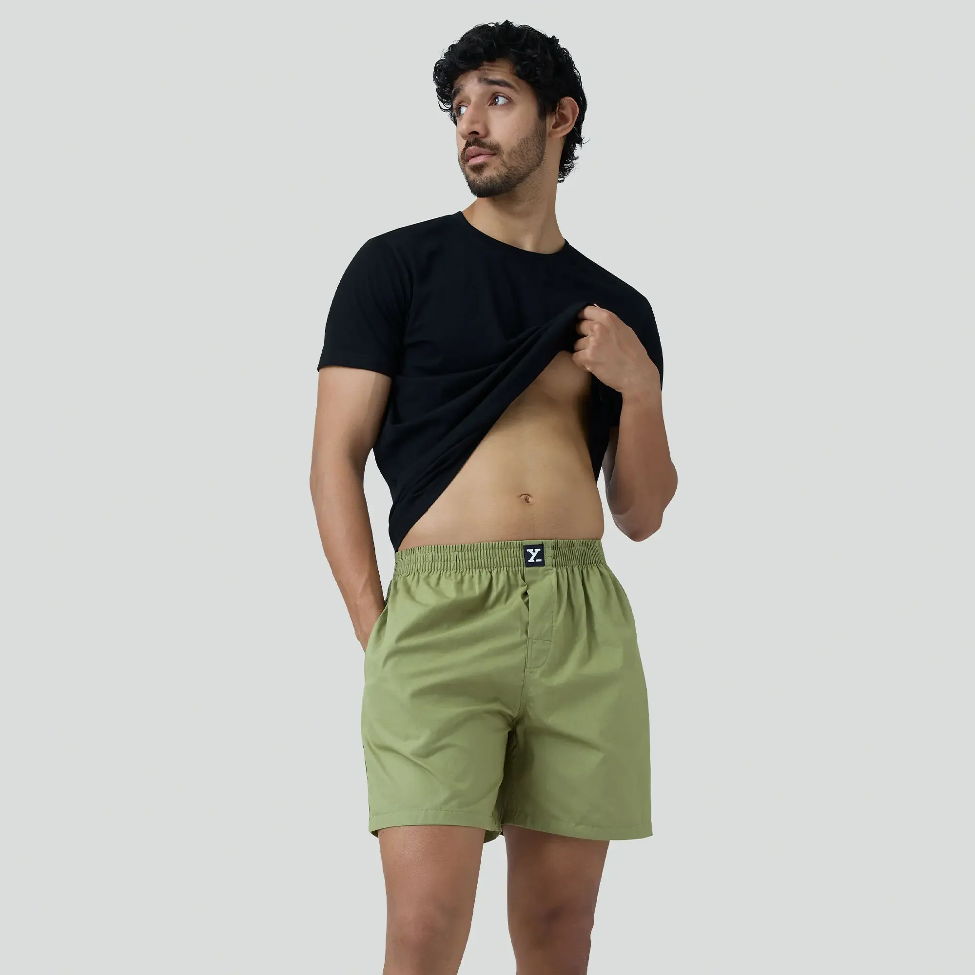 Pace Cotton Boxer Shorts Olive Green - Image 3
