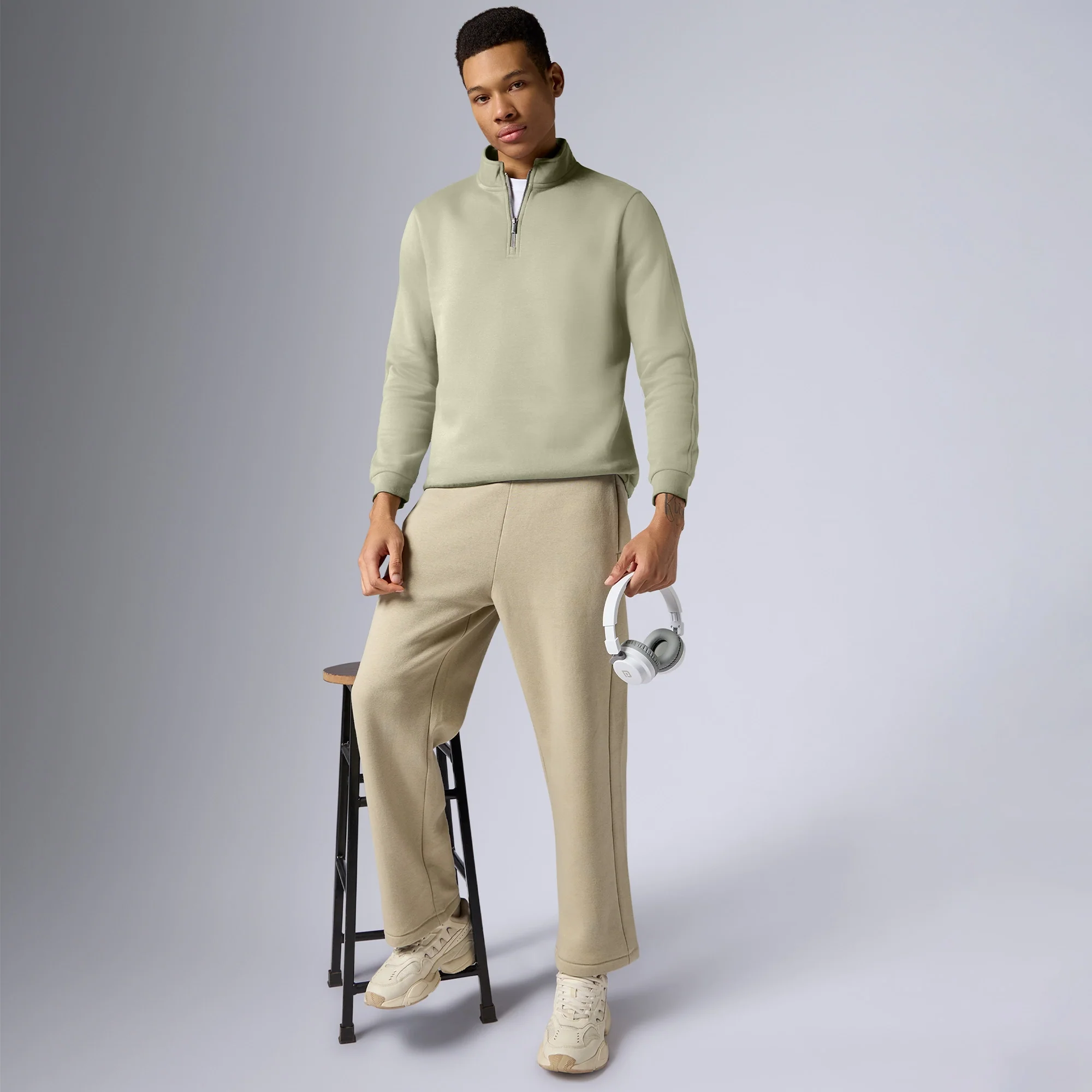 Pulse French Terry Cotton Blend Half Zip Pullover Cascade Grey - Image 3