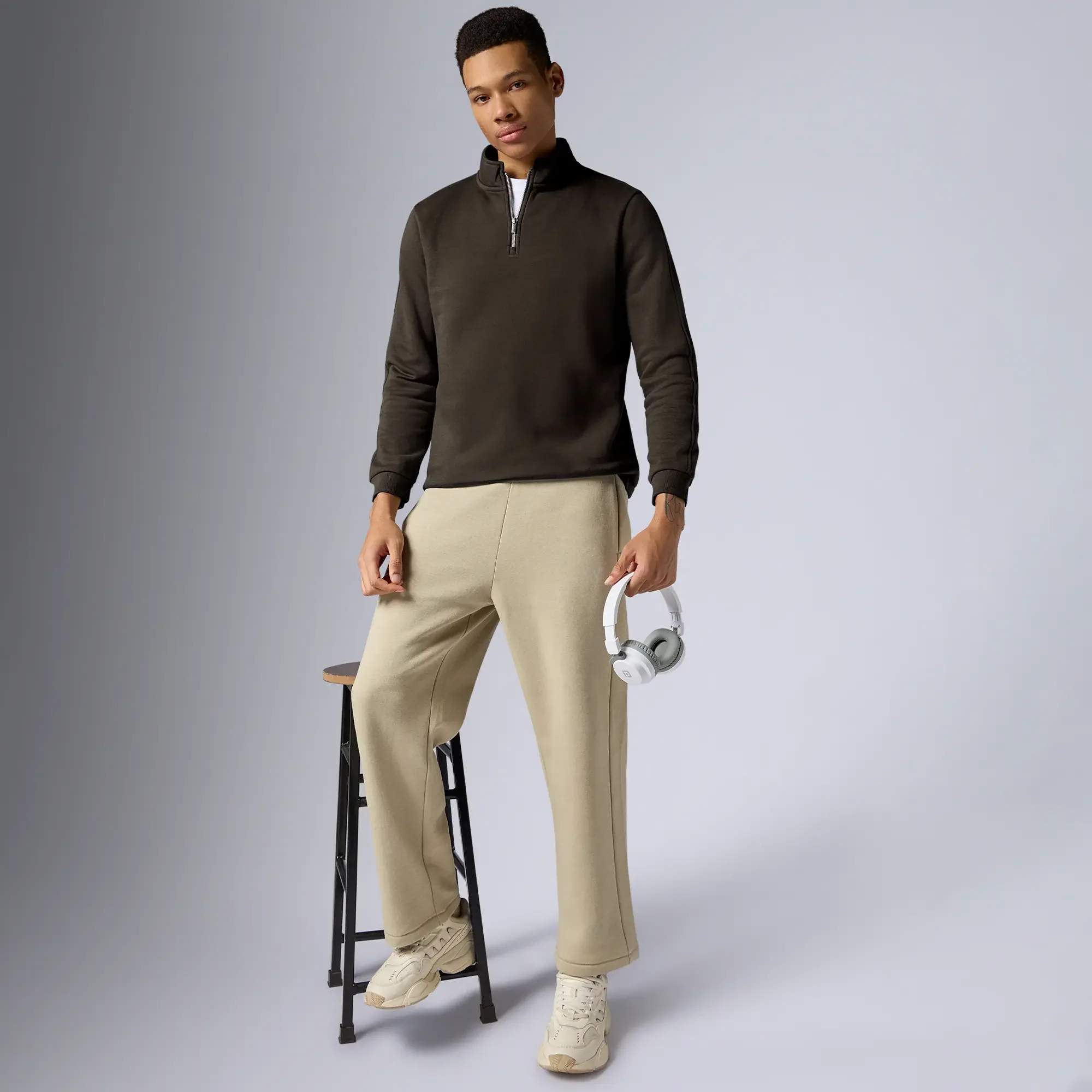 Pulse French Terry Cotton Blend Half Zip Pullover Malt Brown - Image 3