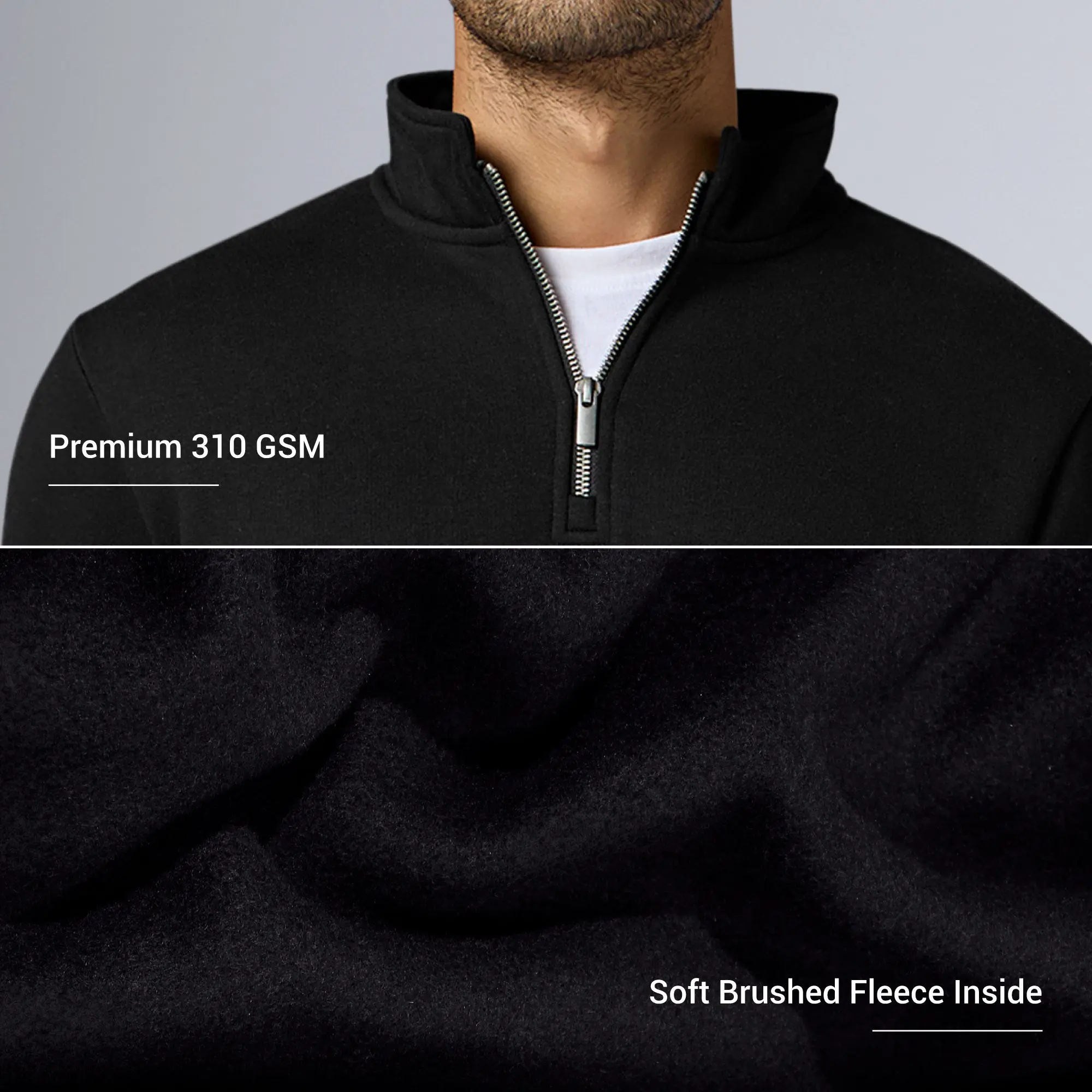 Pulse French Terry Cotton Blend Half Zip Pullover Pitch Black - Image 2