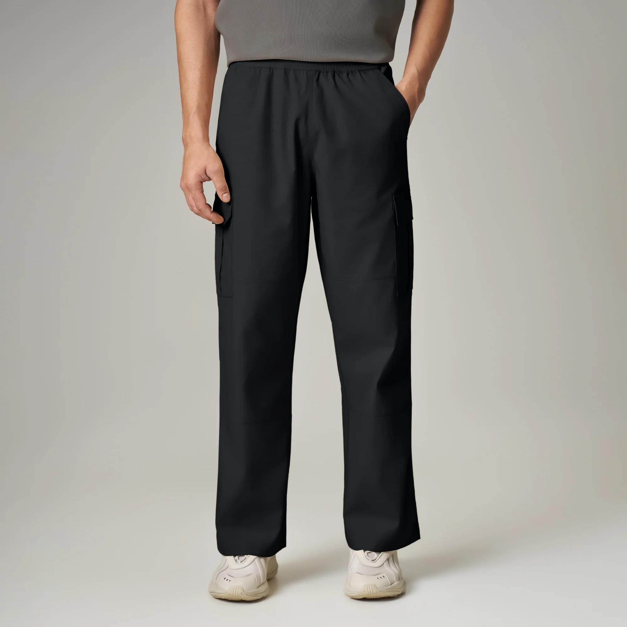 Textured Wide-Straight Fit Cargo Pants - Onyx Black - Image 4