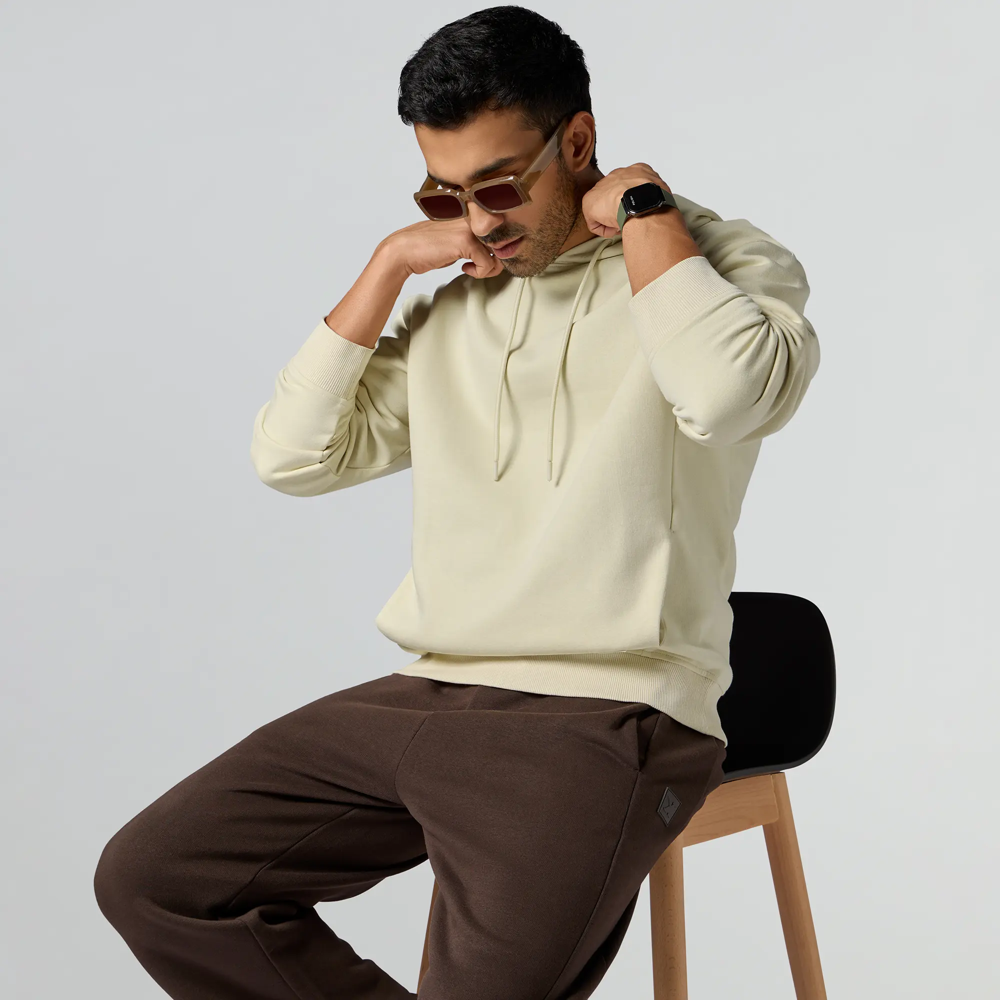 Pulse French Terry Cotton Blend Oversized Hoodie And Sweatpants Co Ord Set Almond White And Malt Brown - Image 3
