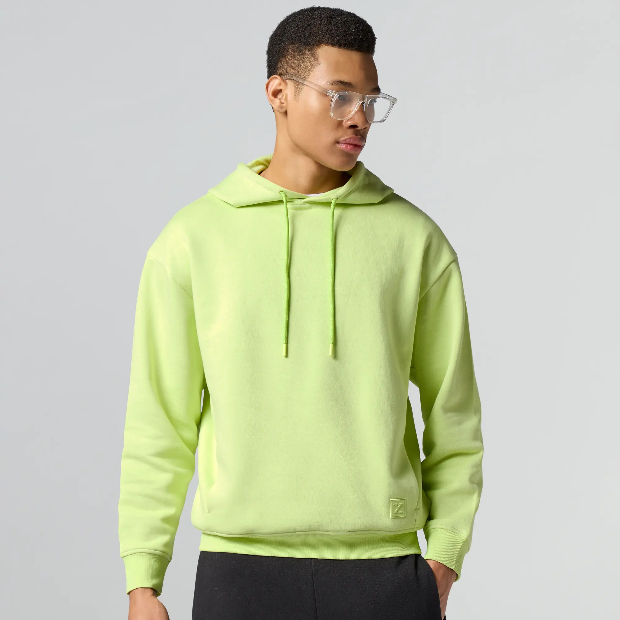 Pulse French Terry Cotton Blend Oversized Hoodie And Sweatpants Co Ord Set Lime Green And Pitch Black - Image 2