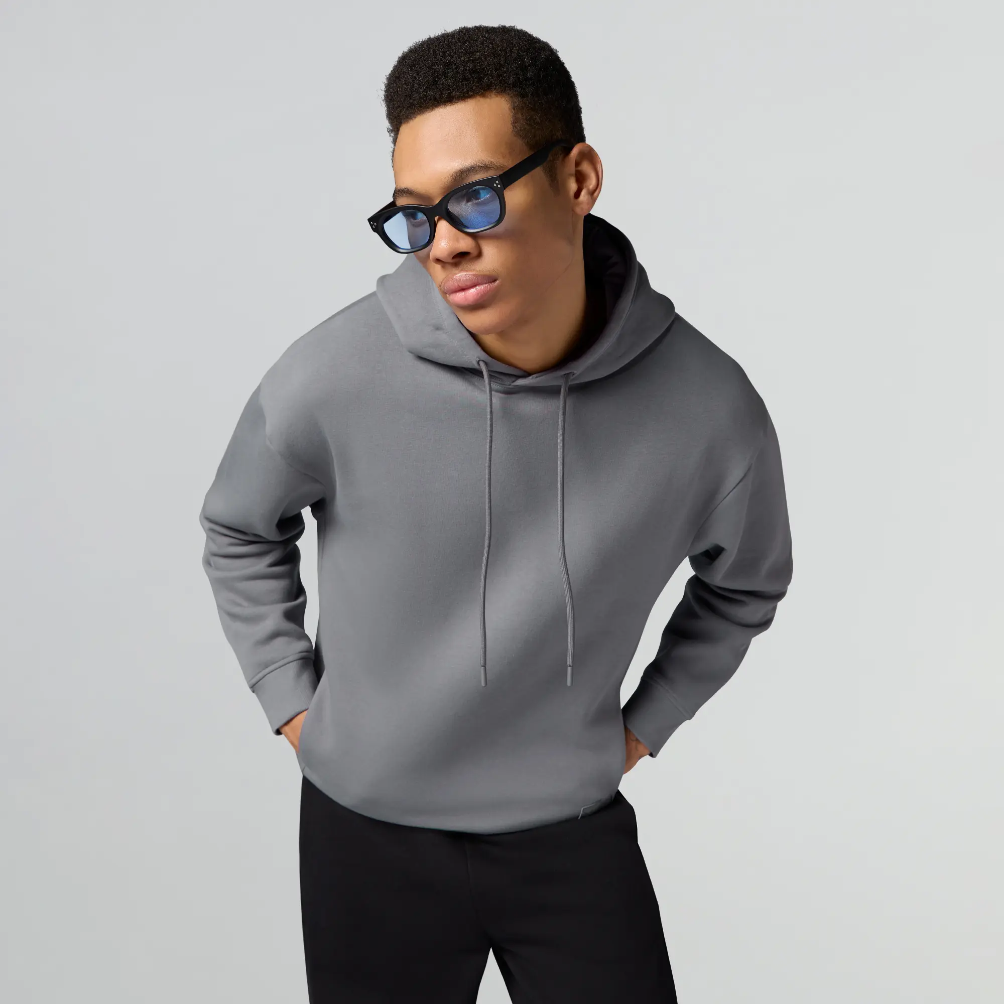 Pulse French Terry Cotton Blend Oversized Hoodie and Sweatpants Co Ord Set Opal Grey And Pitch Black - Image 3